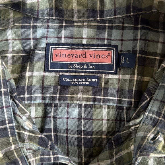 Vineyard Vines Collegiate Button-Up Shirt - Green Plaid Size: Large - Picture 3 of 3